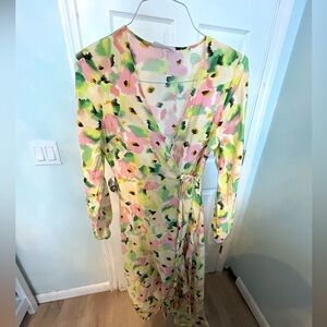 Primark Pink and Yellow Wrap Sundress Tie Front
